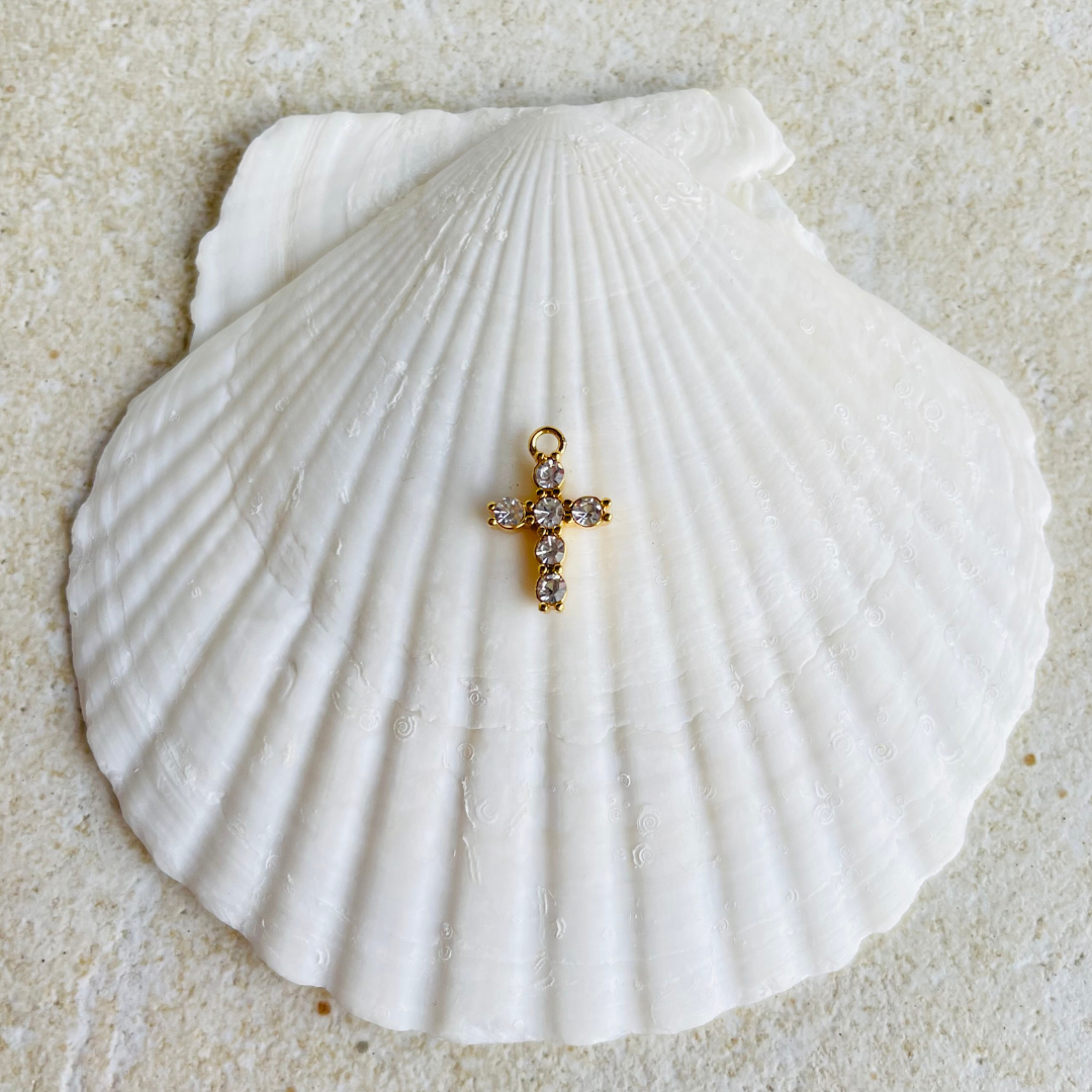 Edelstahl Charm "Cross Gold" 14K vergoldet