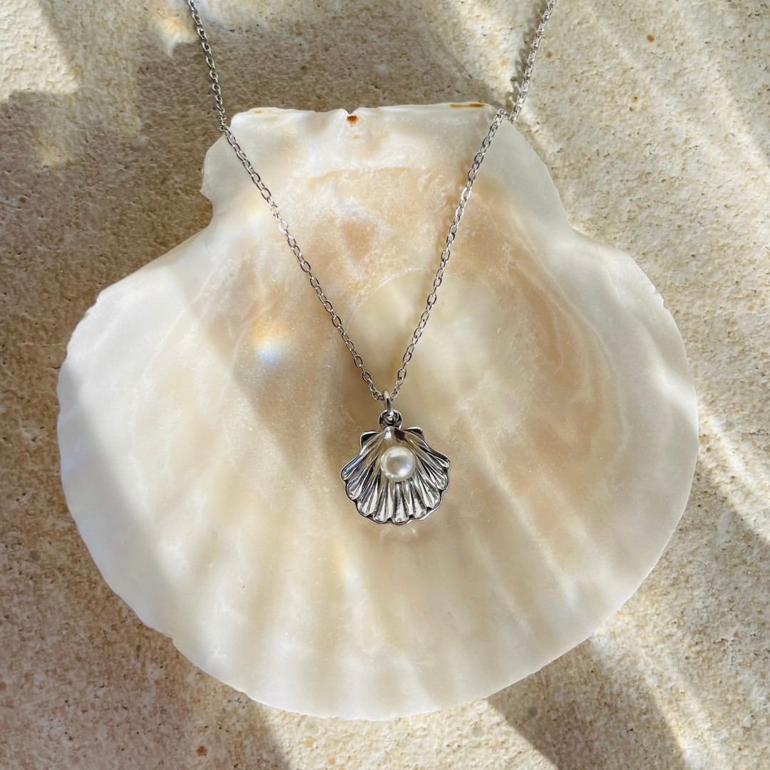 Edelstahl Kette "Kalea Silber" mit veganer Perle