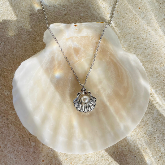 Edelstahl Kette "Kalea Silber" mit veganer Perle