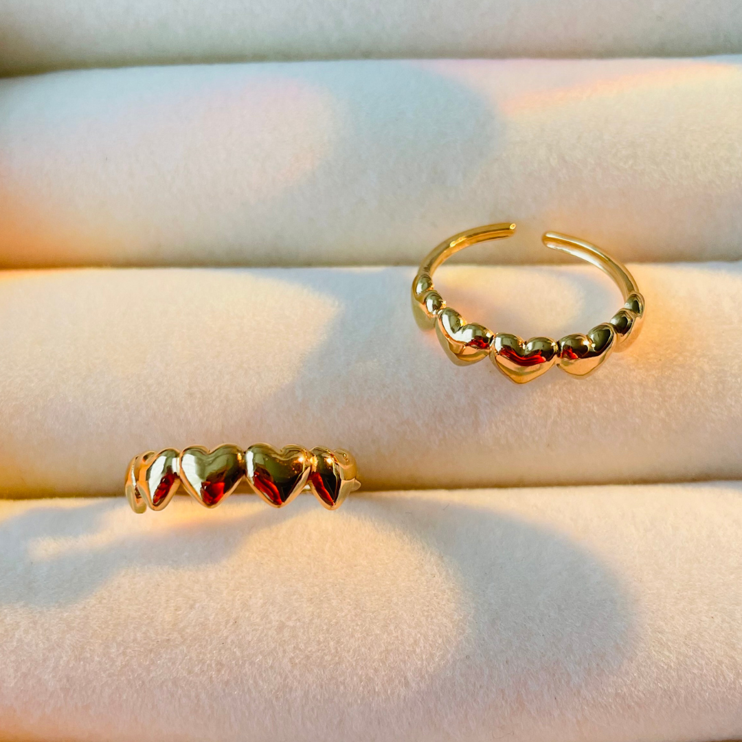 Edelstahl Ring "Hearts Gold" Größenverstellbar