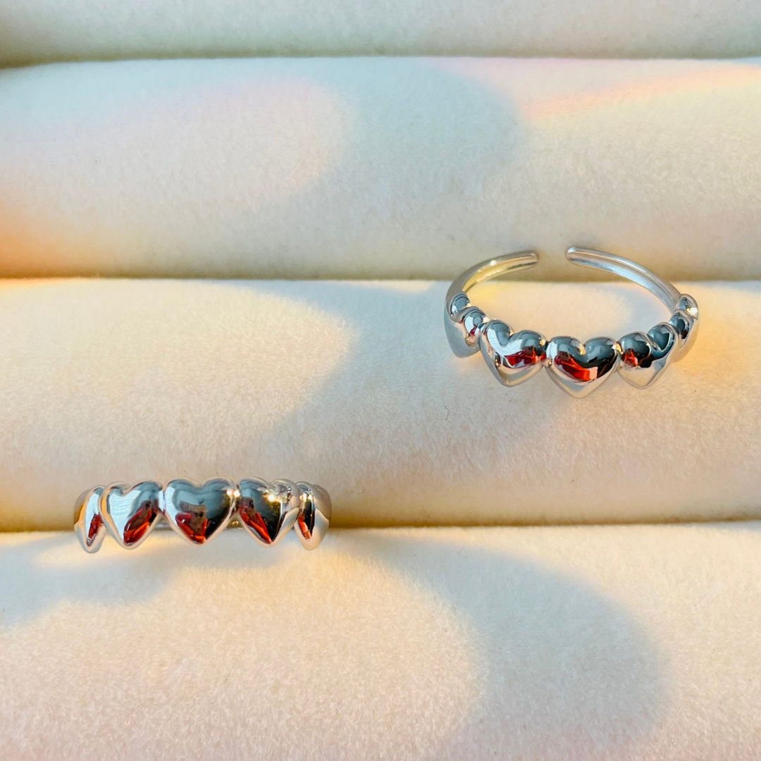 Edelstahl Ring "Hearts Silber" Größenverstellbar