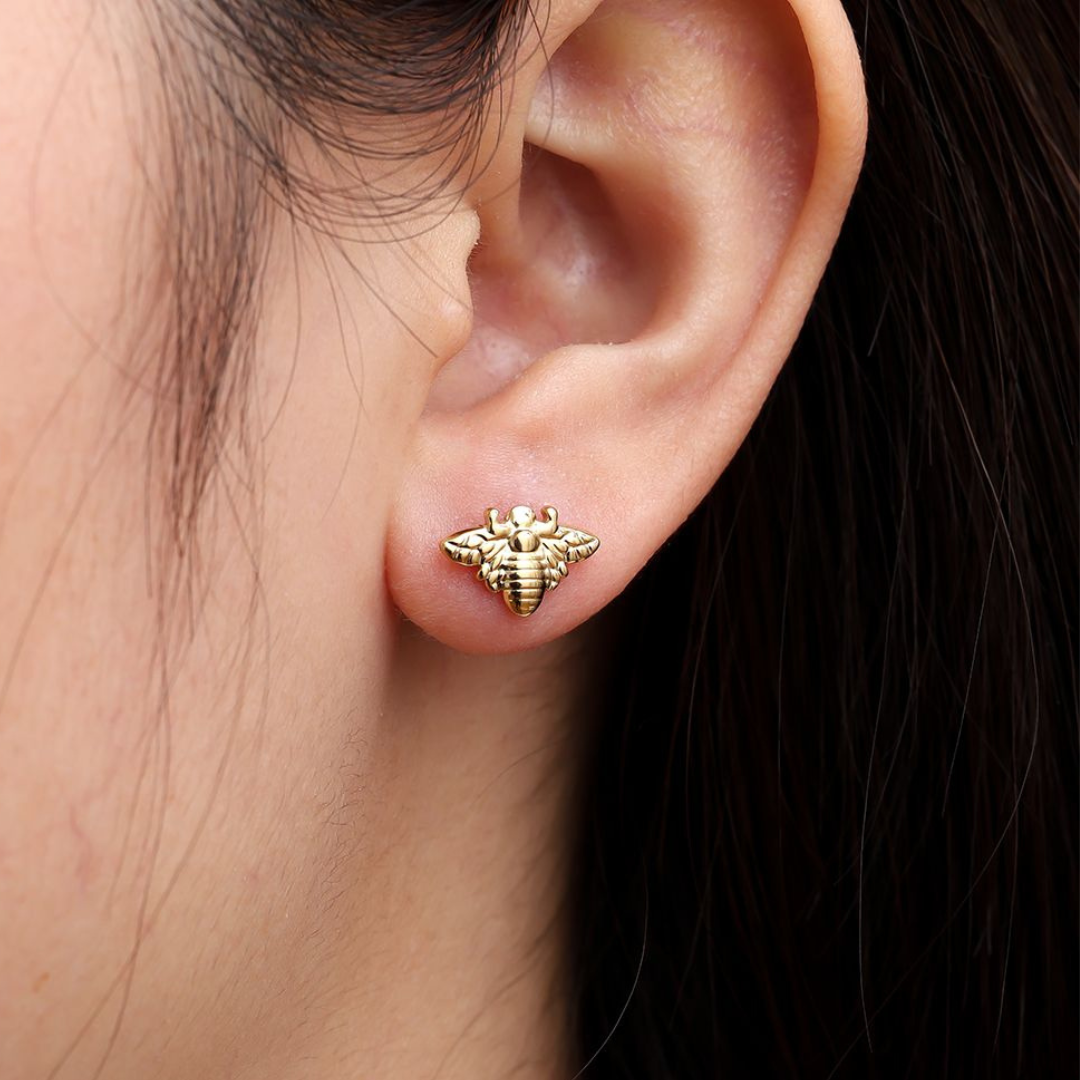 Edelstahl Ohrstecker "Bumblebee Silber" 14K vergoldet