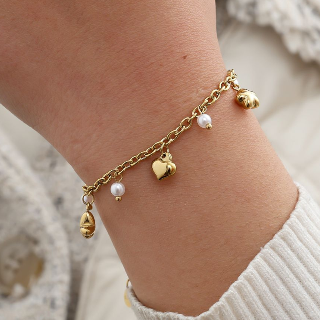 Edelstahl Armband "Maluhia Gold" mit veganen Perlen