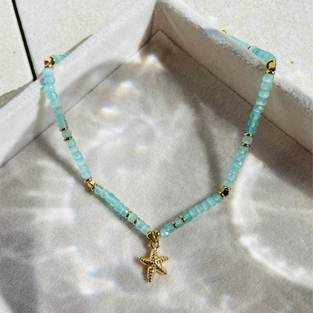 Edelstahl Fußkettchen "Kailua Gold" mit Naturstein