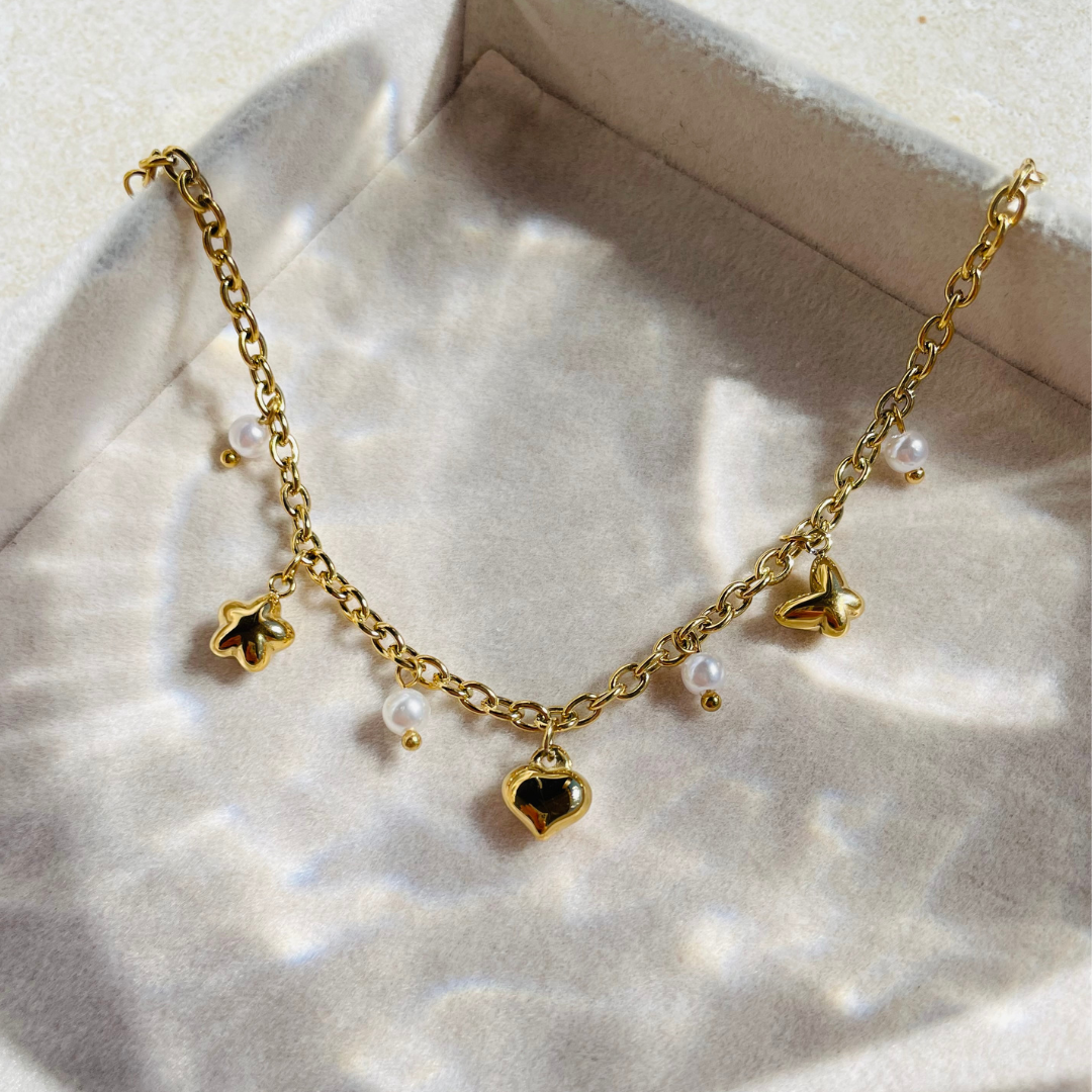 Edelstahl Armband "Maluhia Gold" mit veganen Perlen