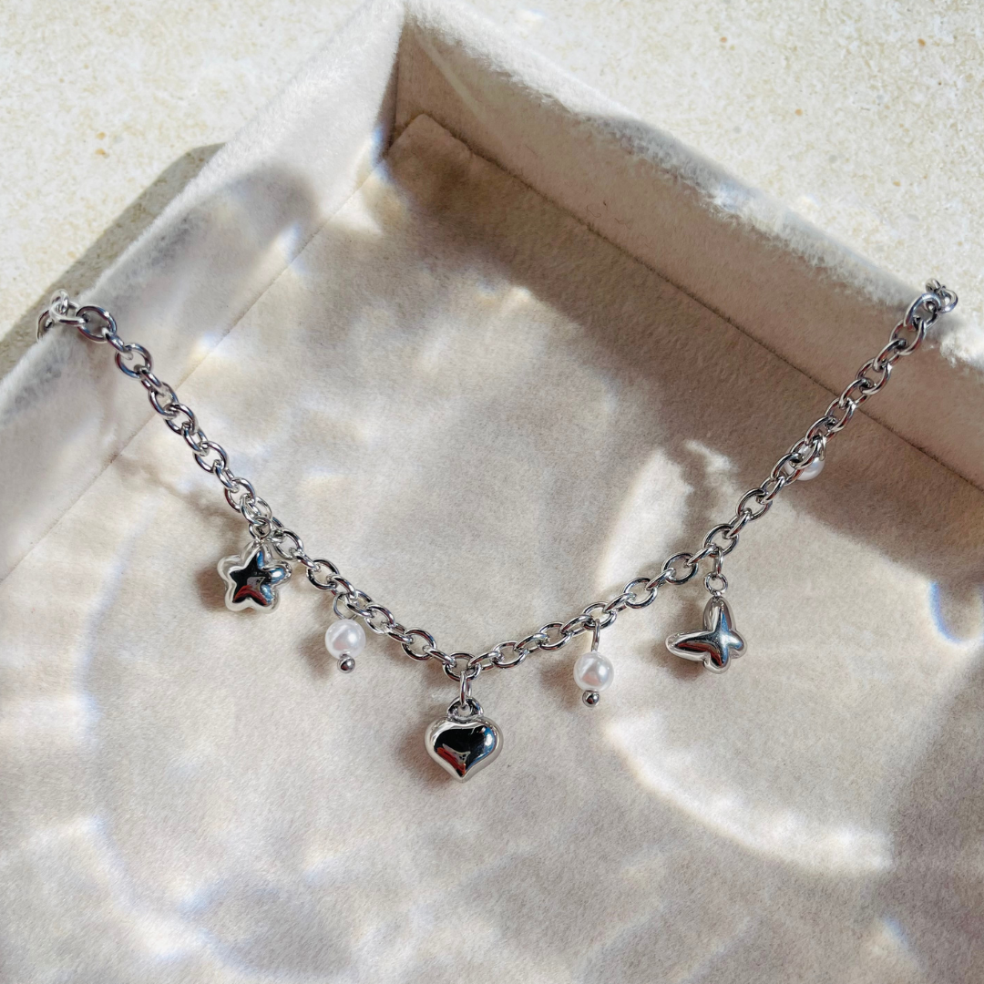 Edelstahl Armband "Maluhia Silber" mit veganen Perlen