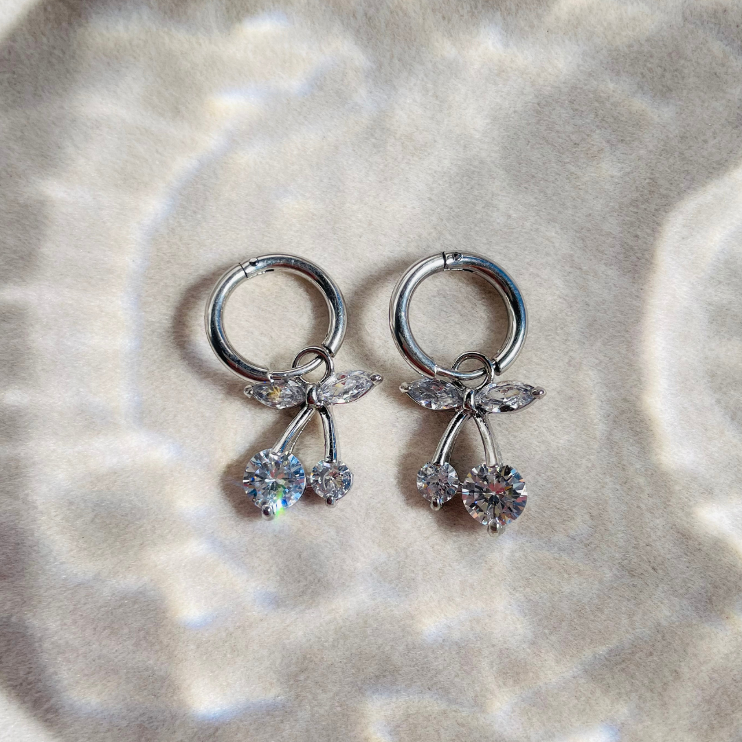 Edelstahl Ohrringe "Cherry Silber" 14K vergoldet