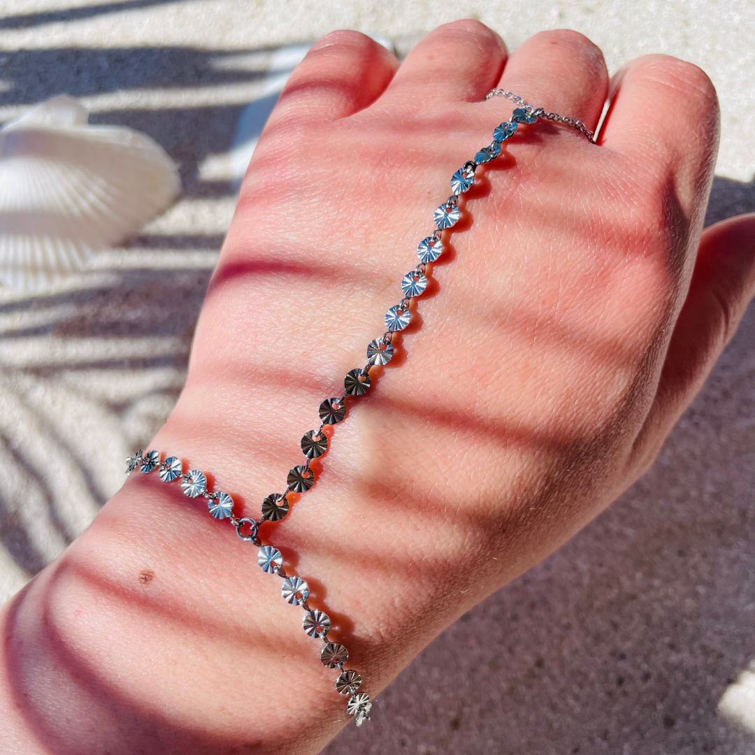 Edelstahl Handkette "Daisy Silber" 14K vergoldet