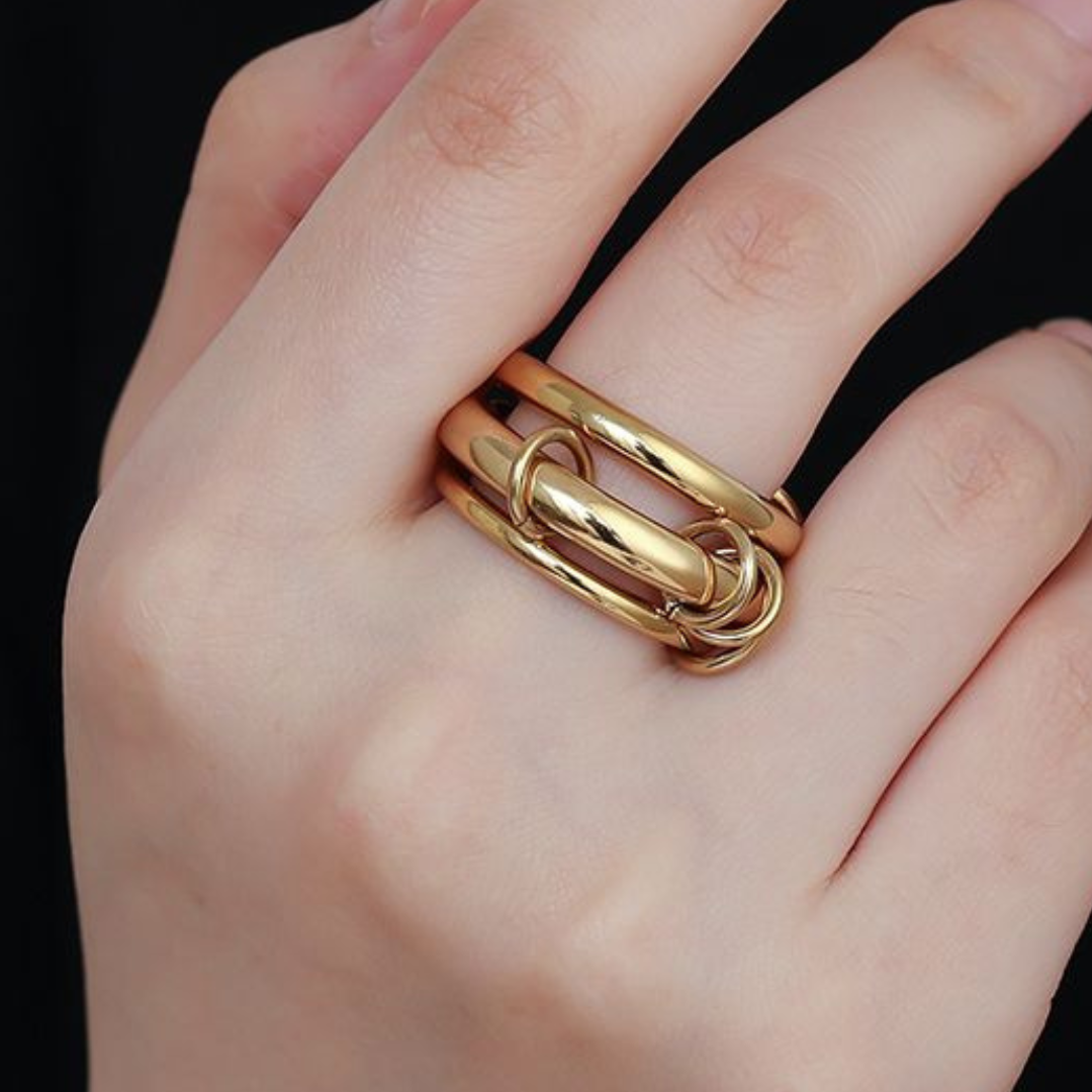 Edelstahl Ring "Kaipo Silber" 14K vergoldet