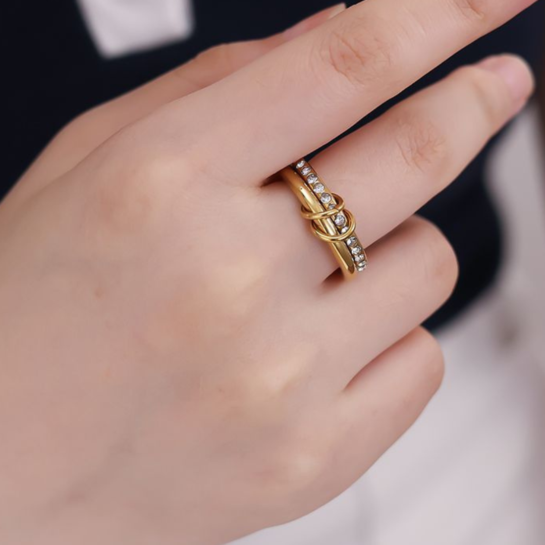 Edelstahl Ring "Pave Silber" 14K vergoldet