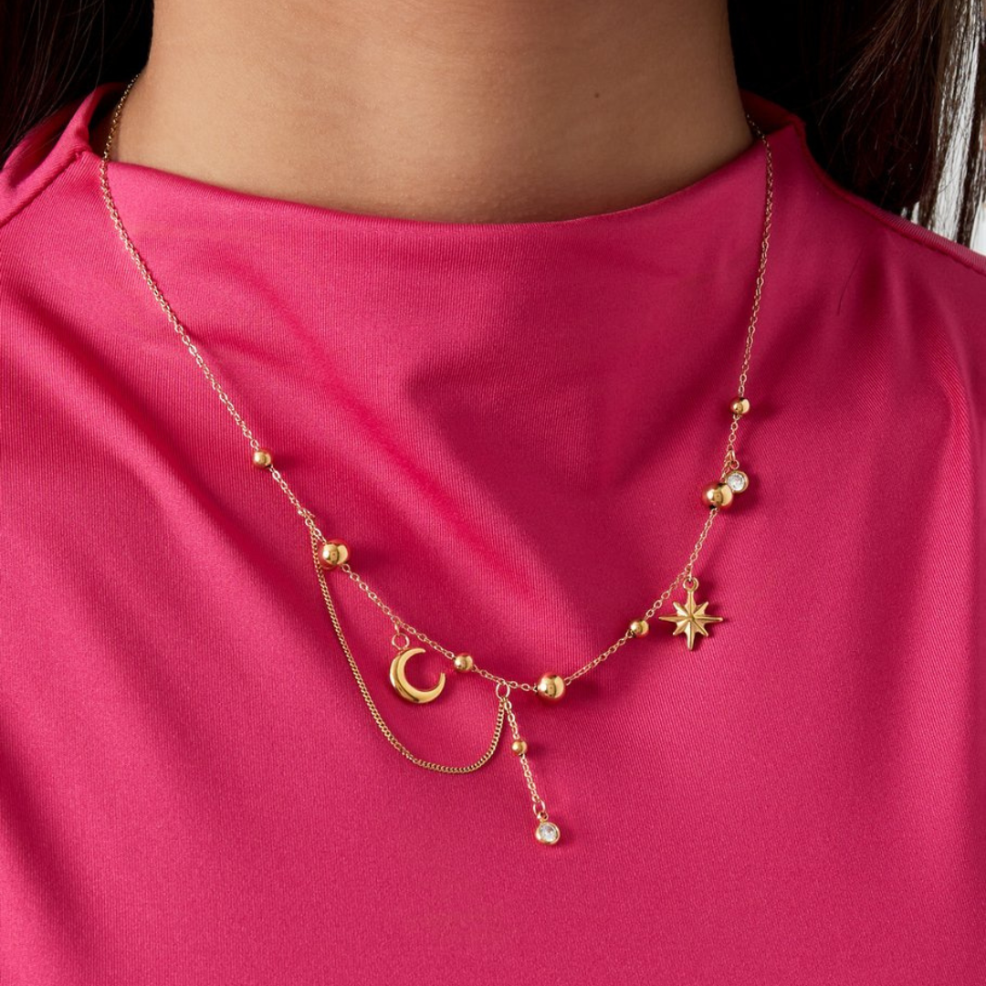 Edelstahl Kette "Moonstar Gold" 14K vergoldet
