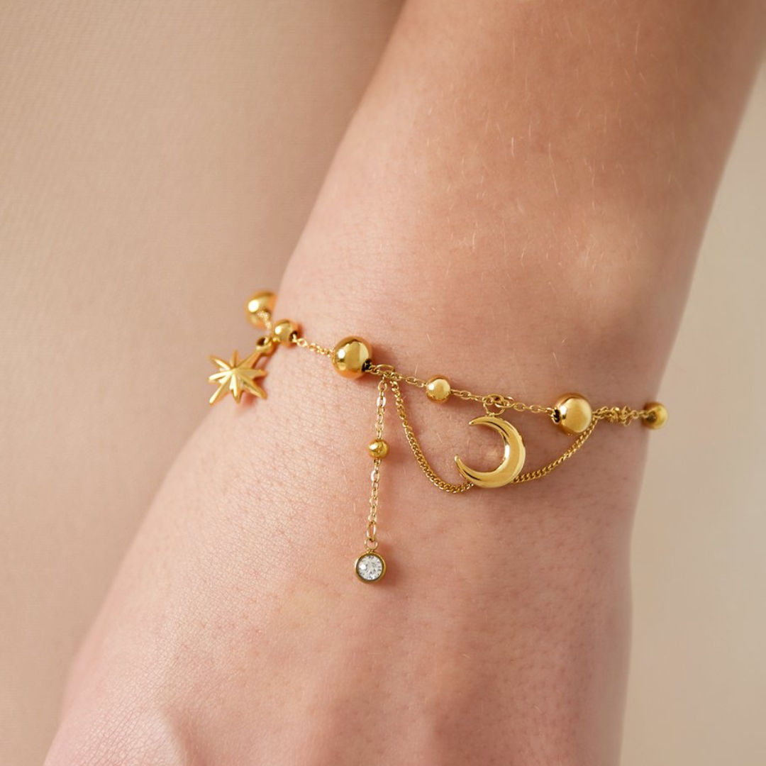 Edelstahl Armband "Moonstar Silber" 14K vergoldet