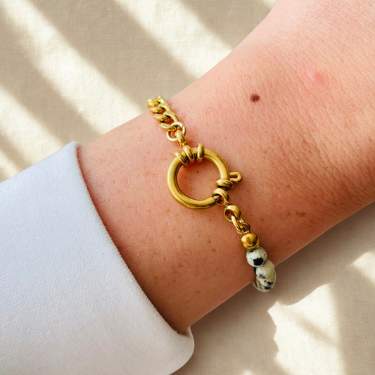 Edelstahl Armband "Dalmatiner Jaspis Gold" handgemacht