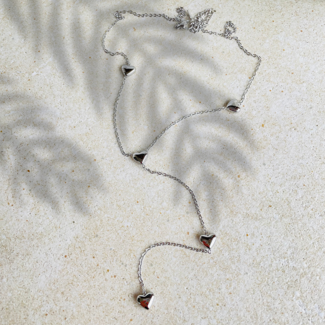 Edelstahl Y-Kette "Hearts Silber" 14K vergoldet