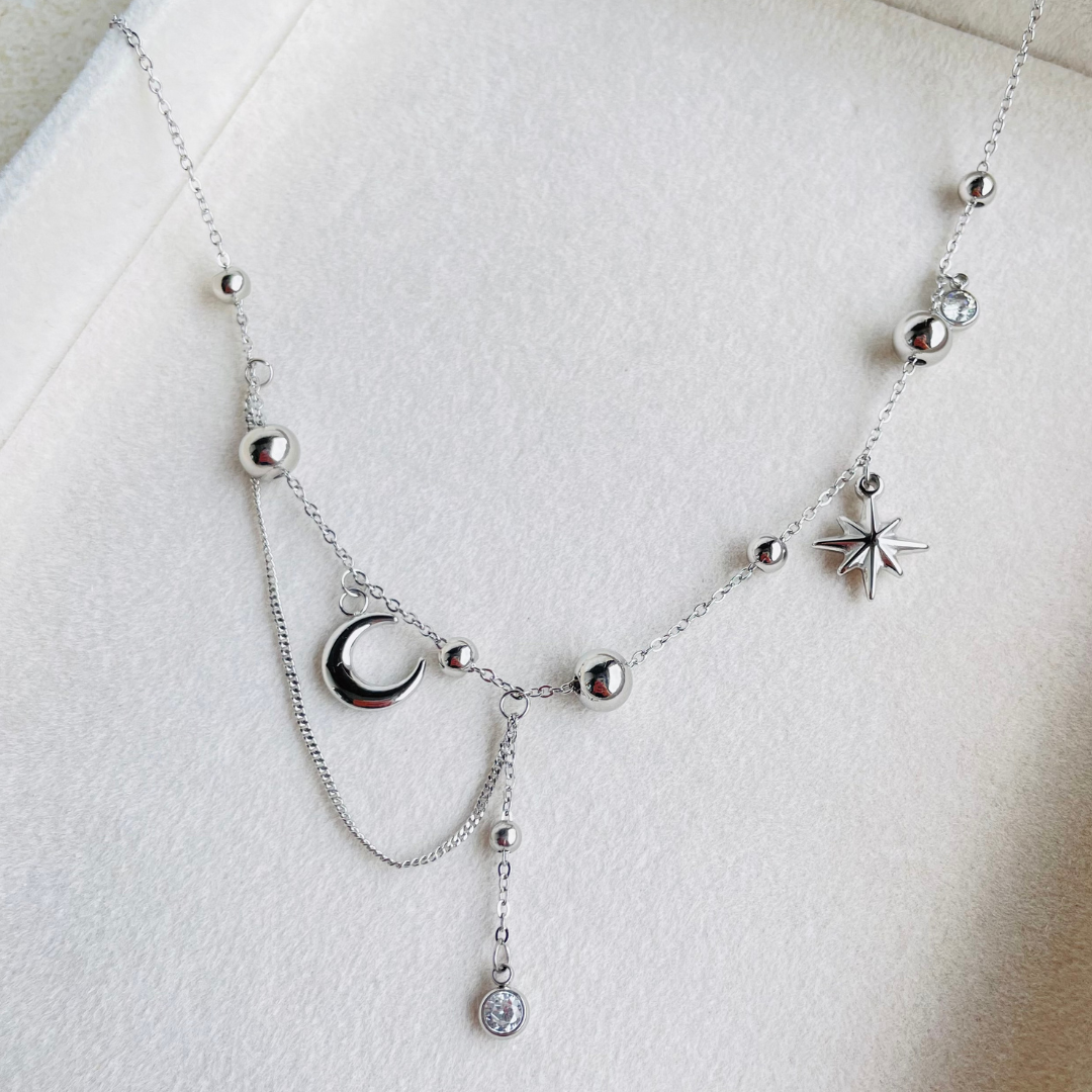 Edelstahl Halskette "Moonstar Silber" 14K vergoldet