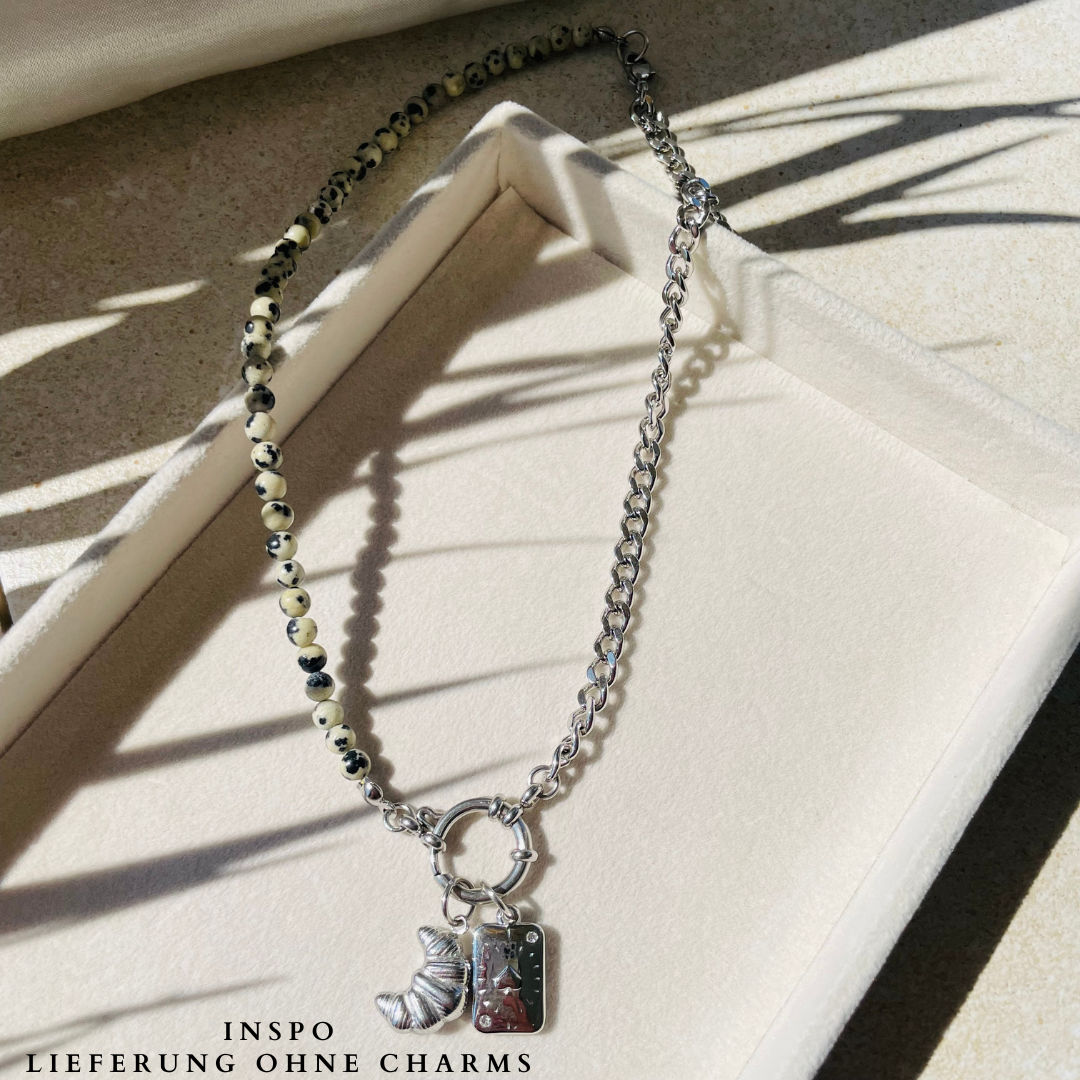 Edelstahl Kette "Dalmatiner Jaspis Silber" handgemacht