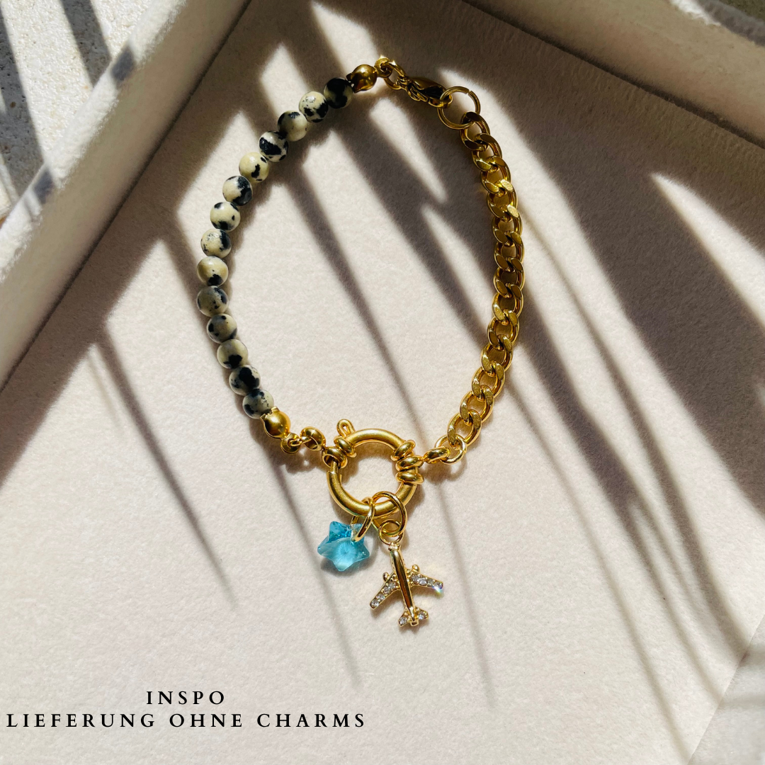 Edelstahl Armband "Dalmatiner Jaspis Gold" handgemacht