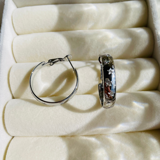 Edelstahl Creolen "Nightsky Silber" 14K vergoldet