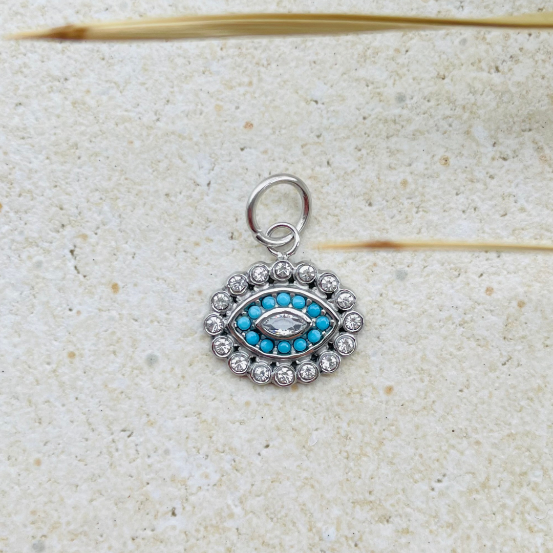 Edelstahl Charm "Evil Eye Silber" 14K vergoldet