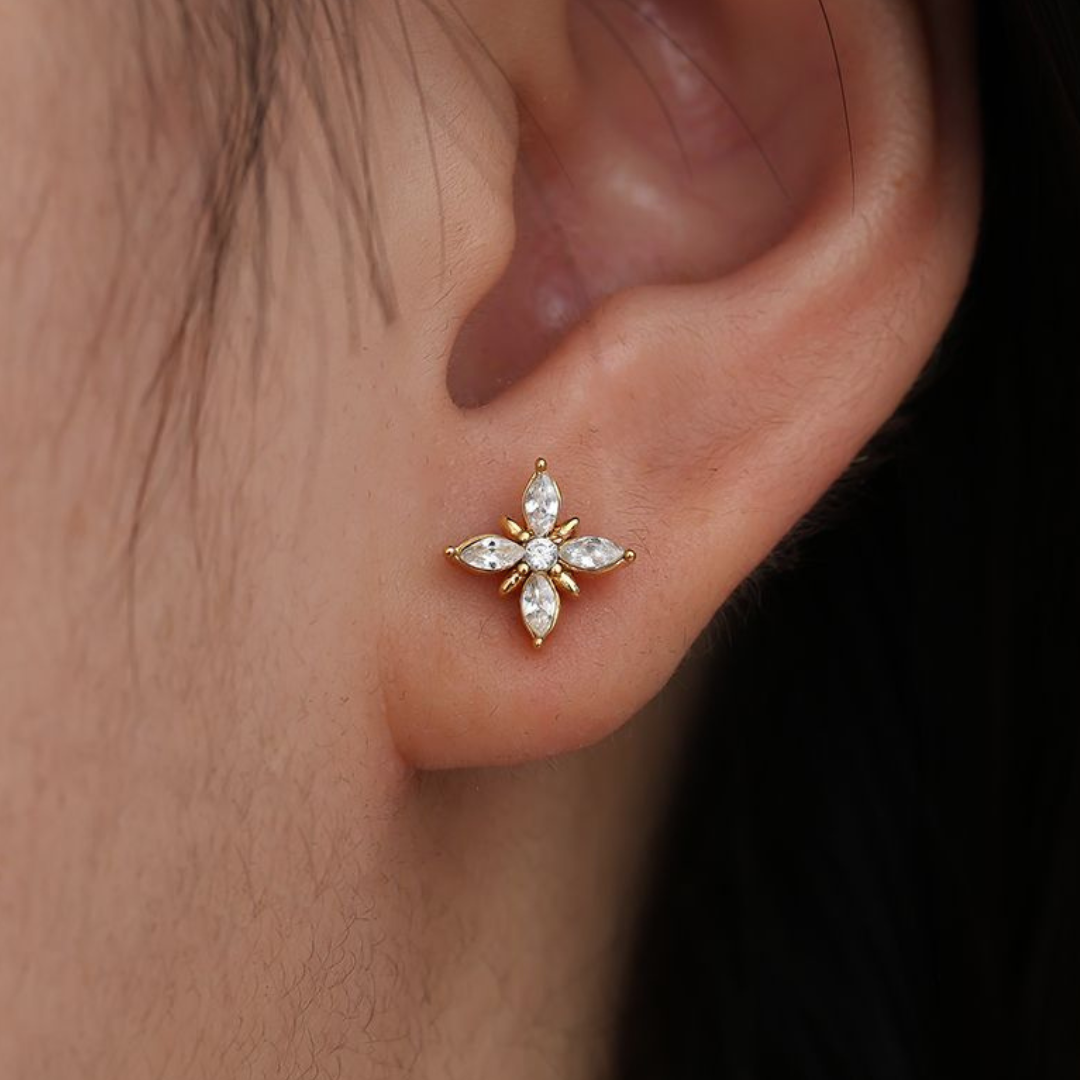 Edelstahl Ohrstecker "Fleur Gold" 14K vergoldet