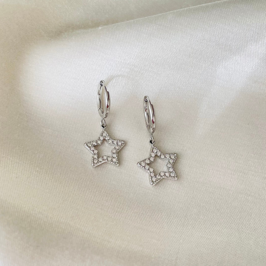 Edelstahl Ohrringe "Star Silber" 14K vergoldet