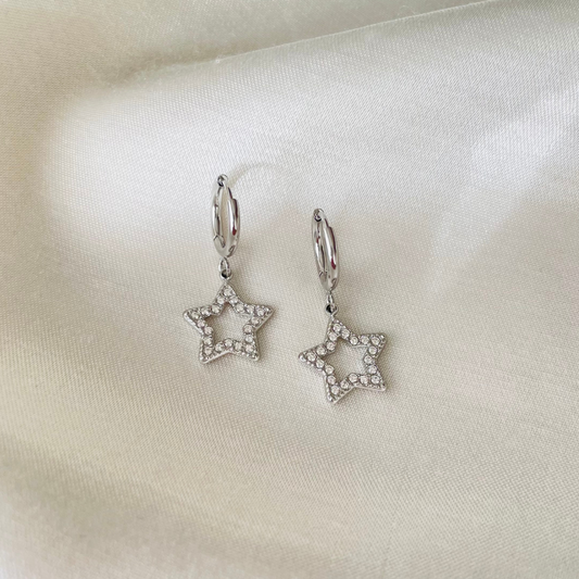 Edelstahl Ohrringe "Star Silber" 14K vergoldet