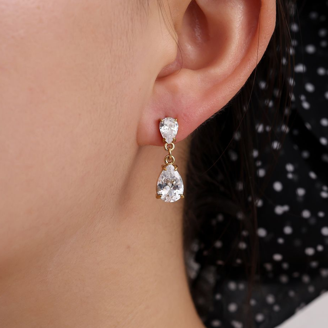 Edelstahl Ohrstecker "Drop Silber" 14K vergoldet