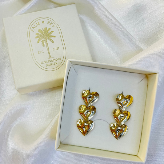 Edelstahl Ohrstecker "Triple Hearts Gold" 14K vergoldet