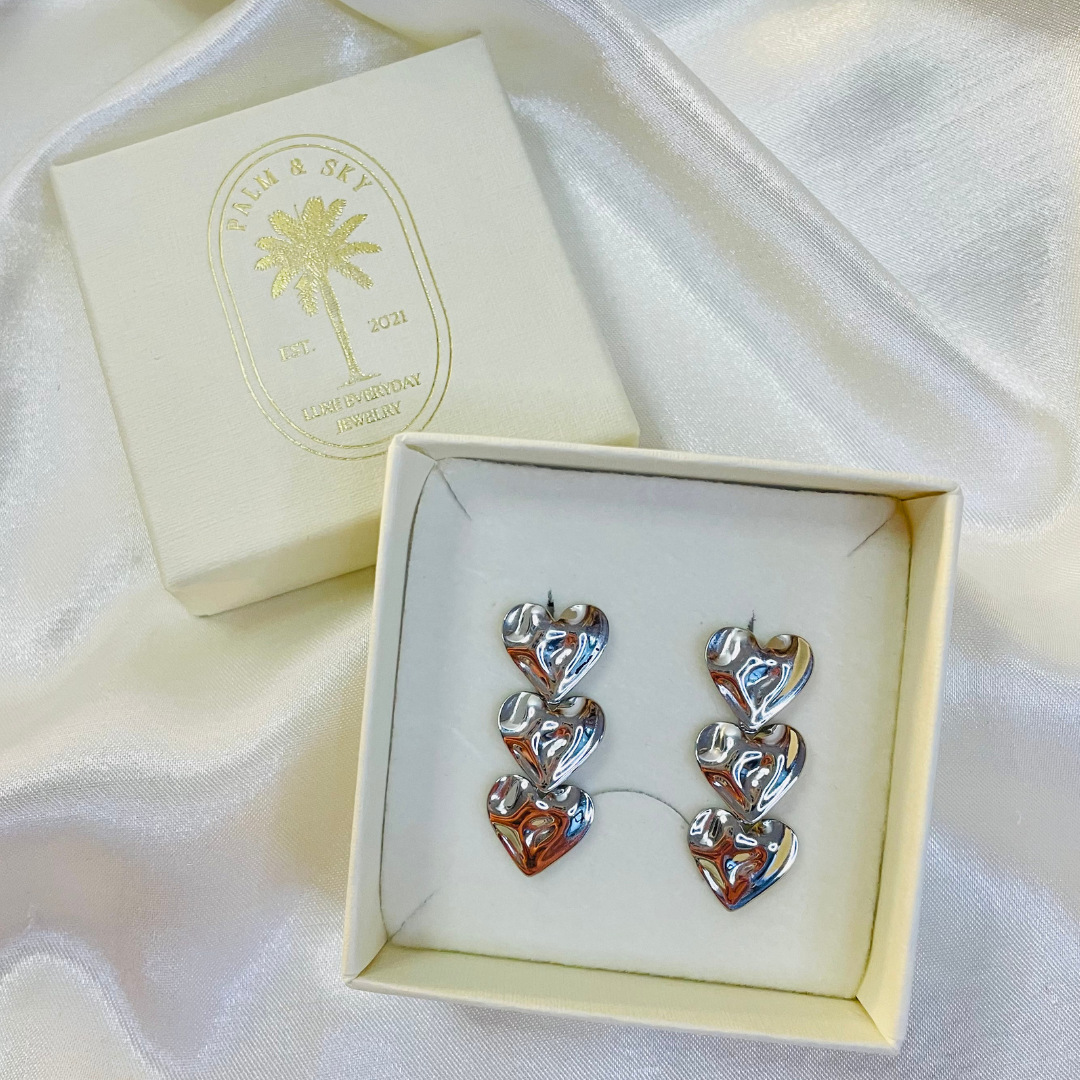Edelstahl Ohrstecker "Triple Hearts Silber" 14K vergoldet