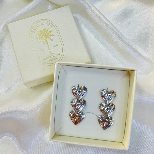 Edelstahl Ohrstecker "Triple Hearts Silber" 14K vergoldet