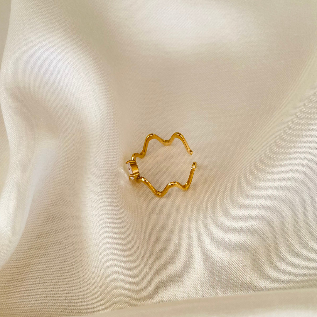 Edelstahl Ring "Wave Gold" Größenverstellbar