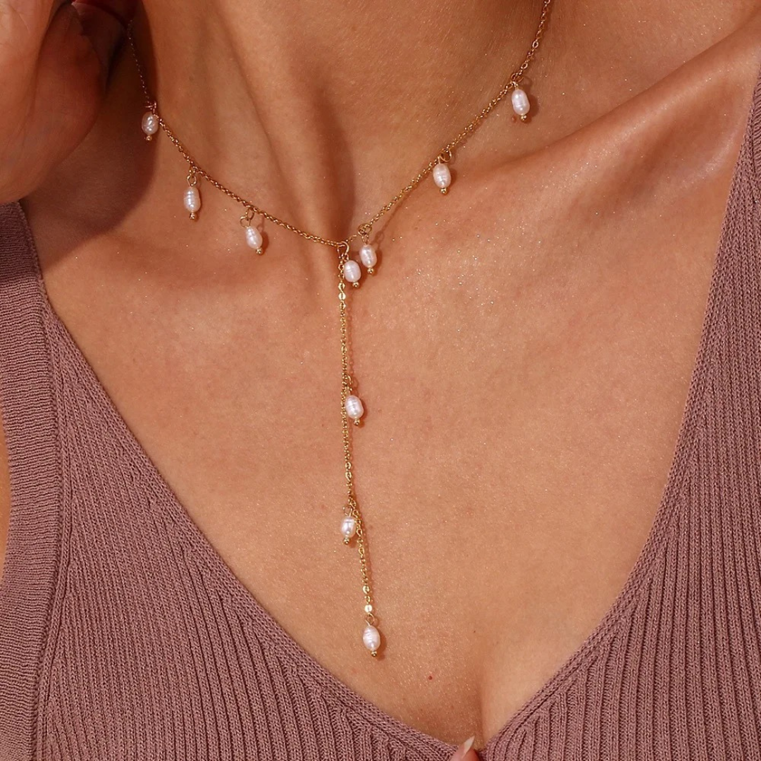 Edelstahl Y-Kette "Healani Gold" mit Süßwasserperlen