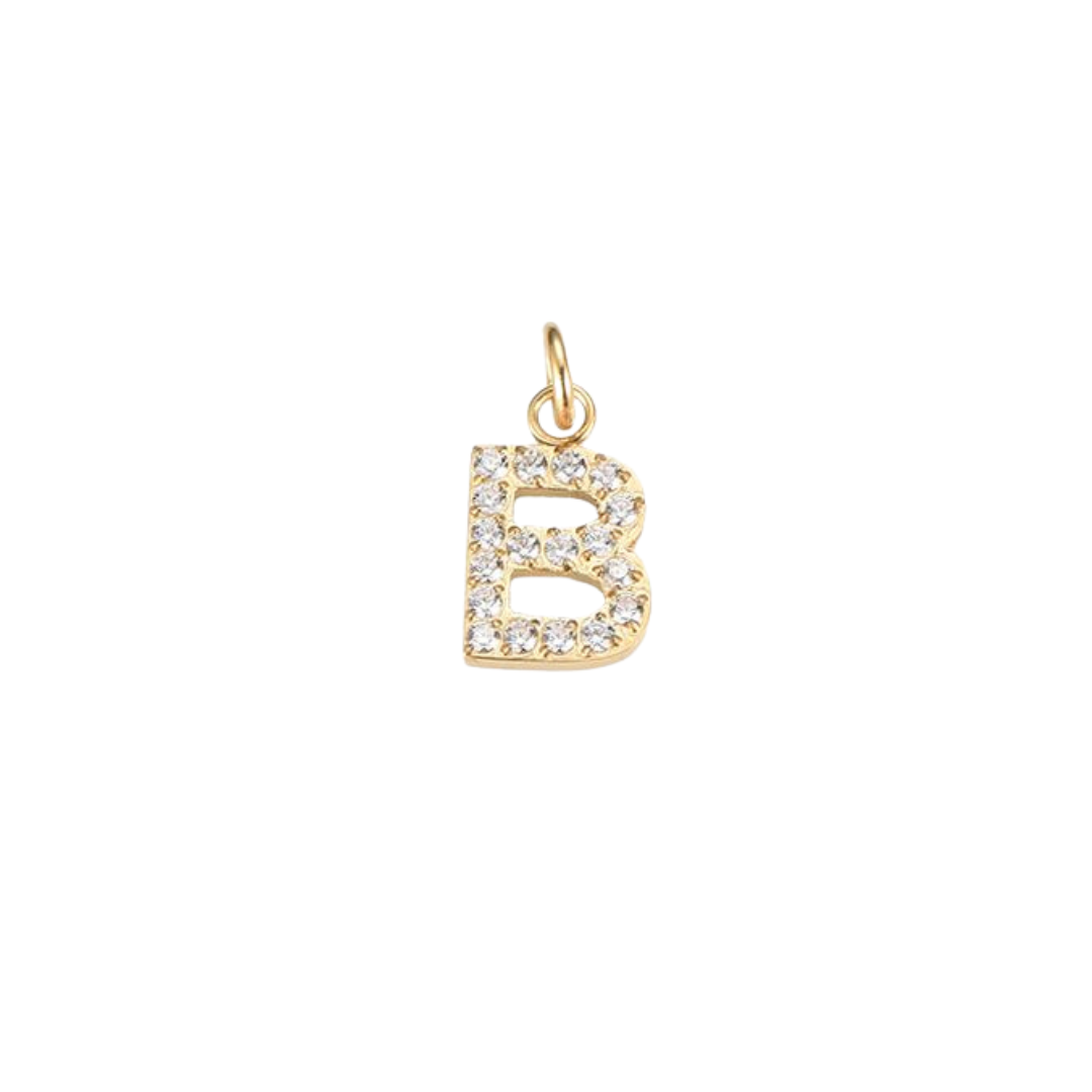 Edelstahl Charm "Letter Gold" mit Zirkonia Steinen