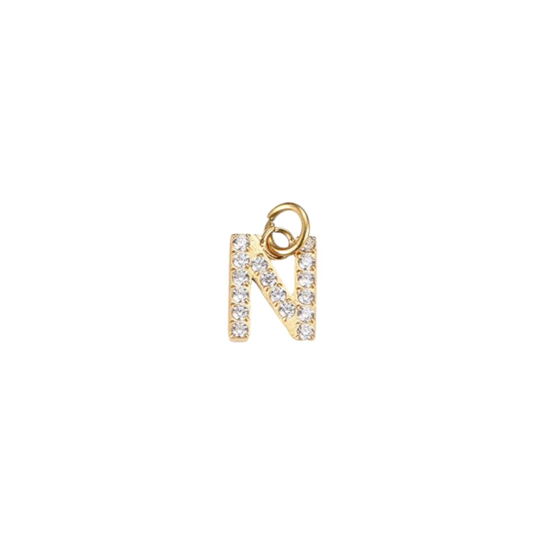 Edelstahl Charm "Letter Gold" mit Zirkonia Steinen