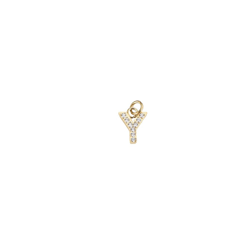 Edelstahl Charm "Letter Gold" mit Zirkonia Steinen