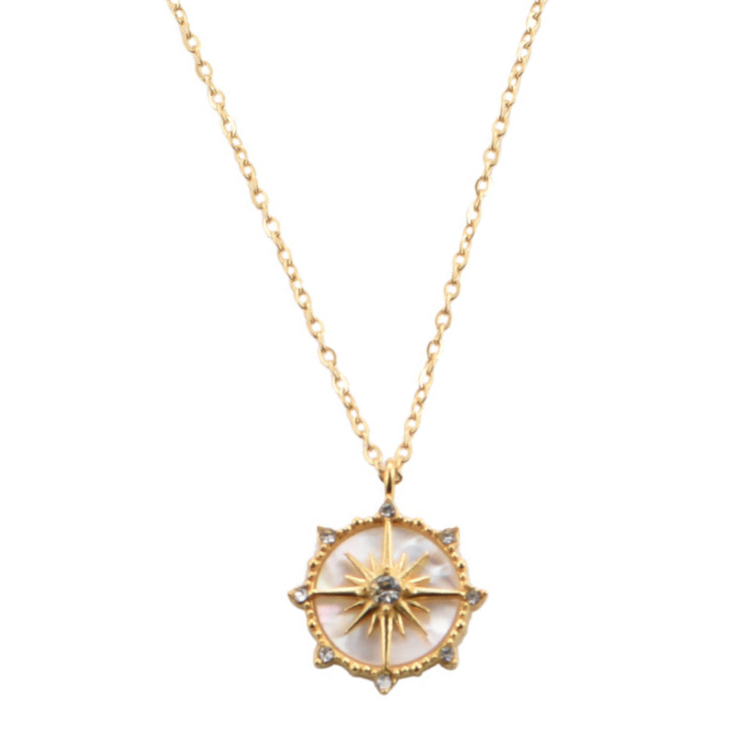 Edelstahl Kette "Pearly Star Gold" mit Perlmutt