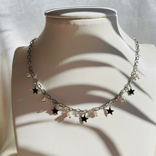 Edelstahl Kette "Starry Silber" mit veganen Perlen