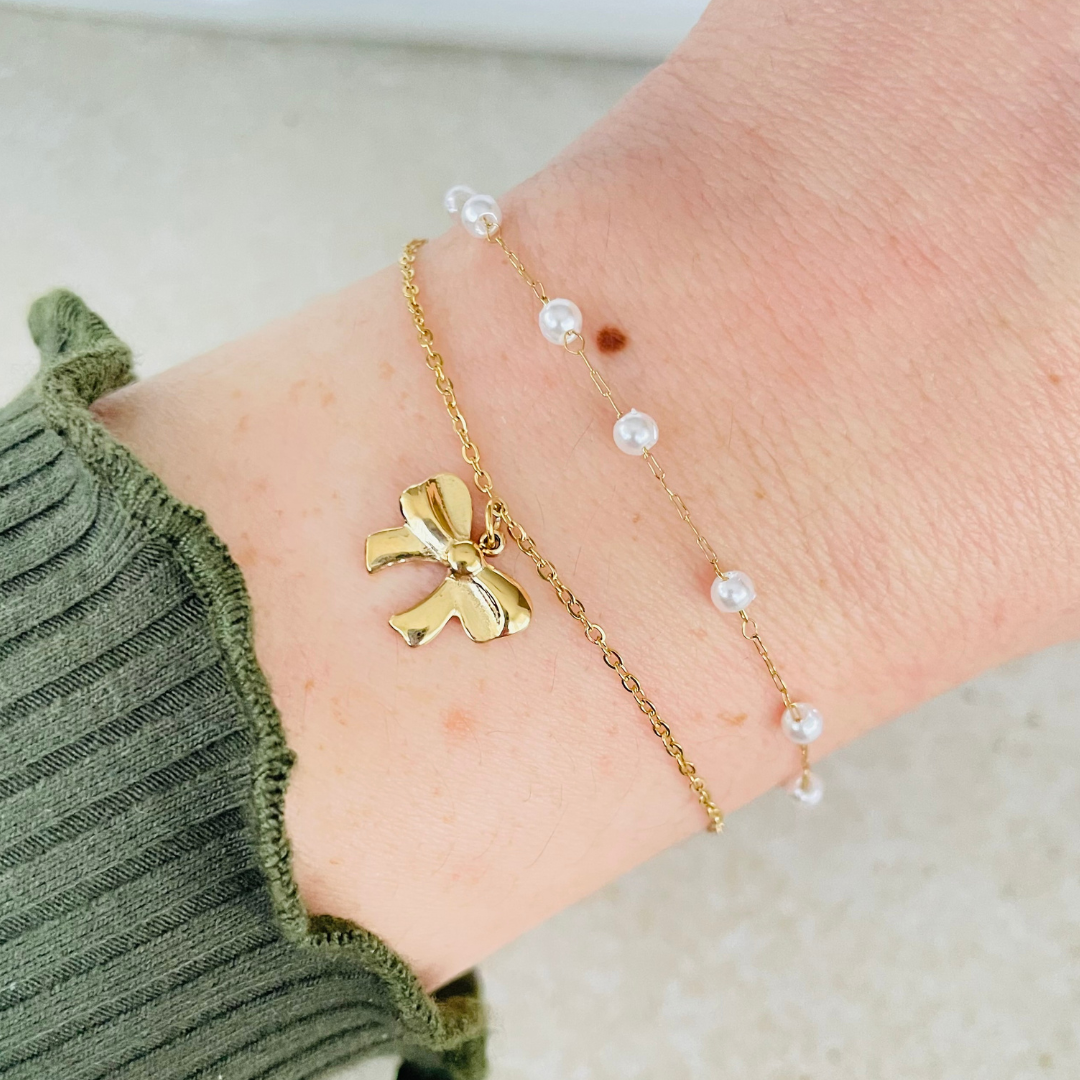 Edelstahl Armband "Esmee Gold" mit veganen Perlen