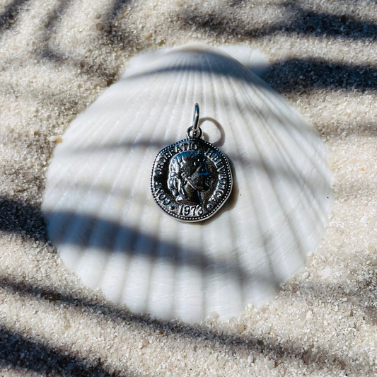 Edelstahl Charm "Coin Silber" 14K vergoldet