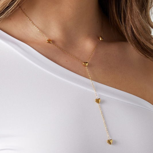 Edelstahl Y-Kette "Hearts Gold" 14K vergoldet