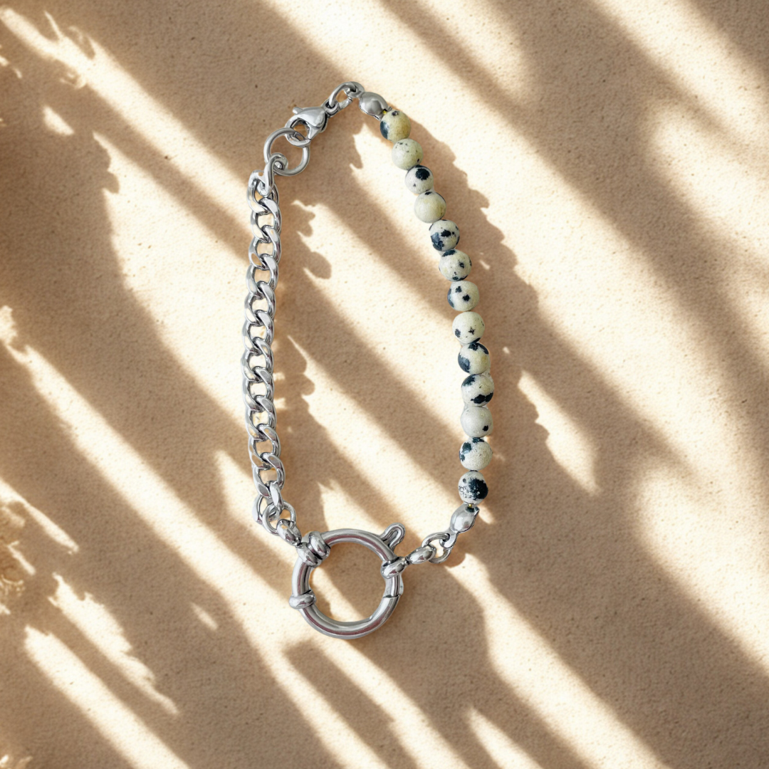 Edelstahl Armband "Dalmatiner Jaspis Silber" handgemacht