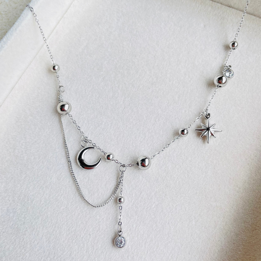 Edelstahl Halskette "Moonstar Silber" 14K vergoldet