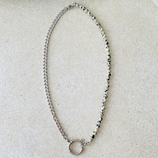 Edelstahl Kette "Dalmatiner Jaspis Silber" handgemacht