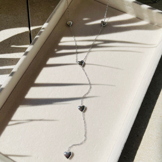 Edelstahl Y-Kette "Hearts Silber" 14K vergoldet