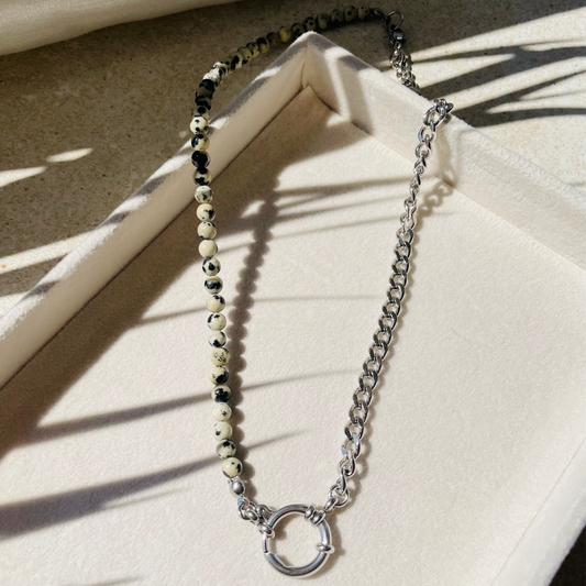 Edelstahl Kette "Dalmatiner Jaspis Silber" handgemacht