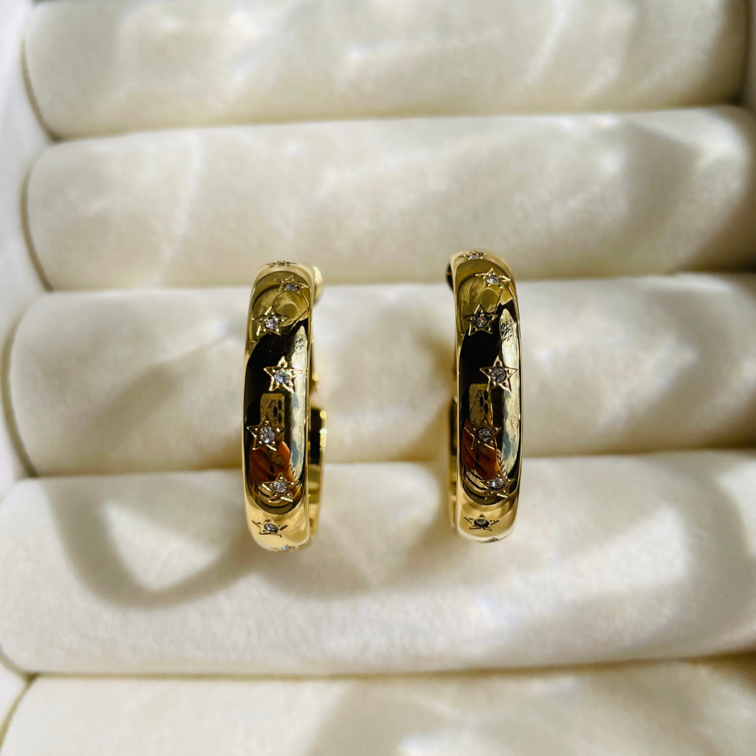 Edelstahl Creolen "Nightsky Gold" 14K vergoldet