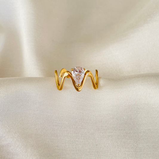 Edelstahl Ring "Wave Gold" Größenverstellbar