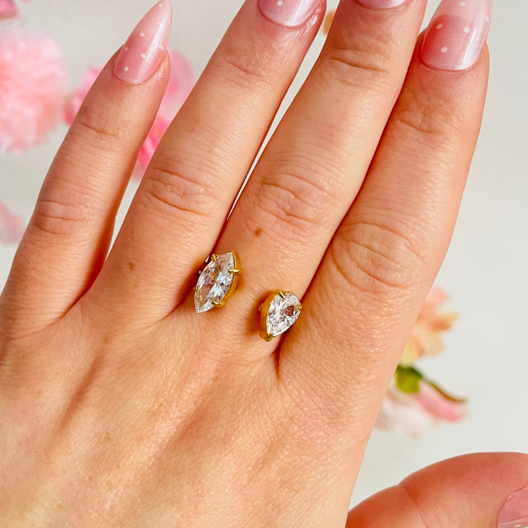 Edelstahl Ring "Marquise Cut" Größenverstellbar