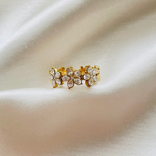 Edelstahl Ring "Flower Gold" Größenverstellbar