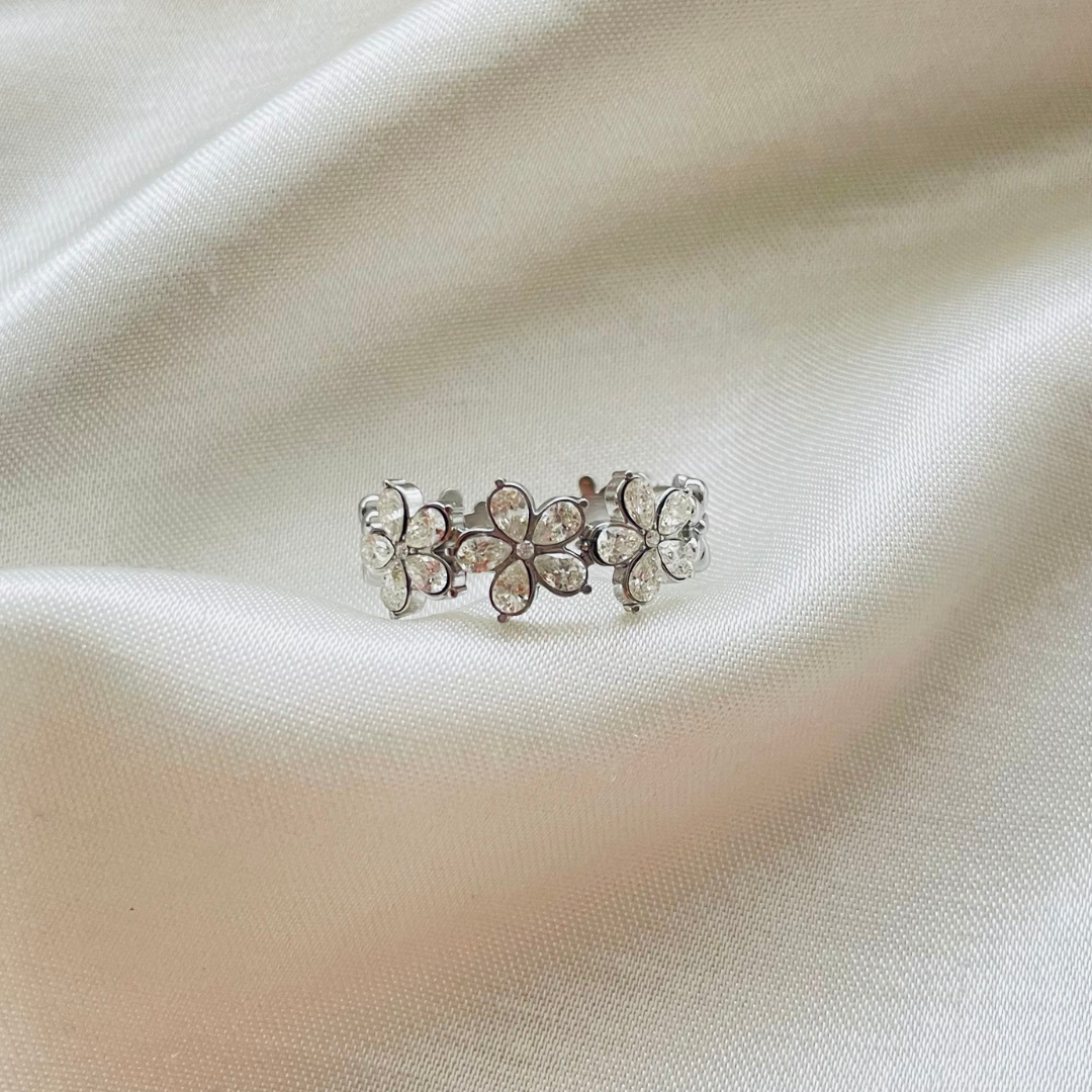 Edelstahl Ring "Flower Silber" Größenverstellbar